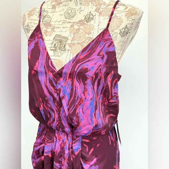 CHELSEA 28 Purple abstract print surplice spaghetti strap midi dress size S - Picture 5 of 16